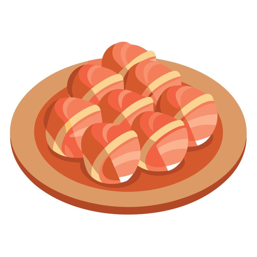 A Plate of Bacon Wrapped Scallops Isolated on a White Background vector
