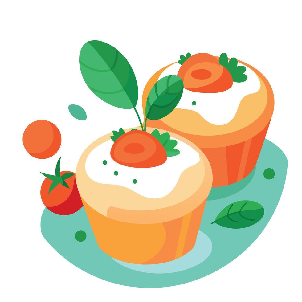Enjoying freshly made breakfast egg muffins garnished with herbs vector
