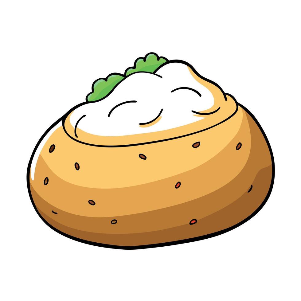 Delicious Baked Potato with Sour Cream and Chives Isolated on a Transparent Background vector