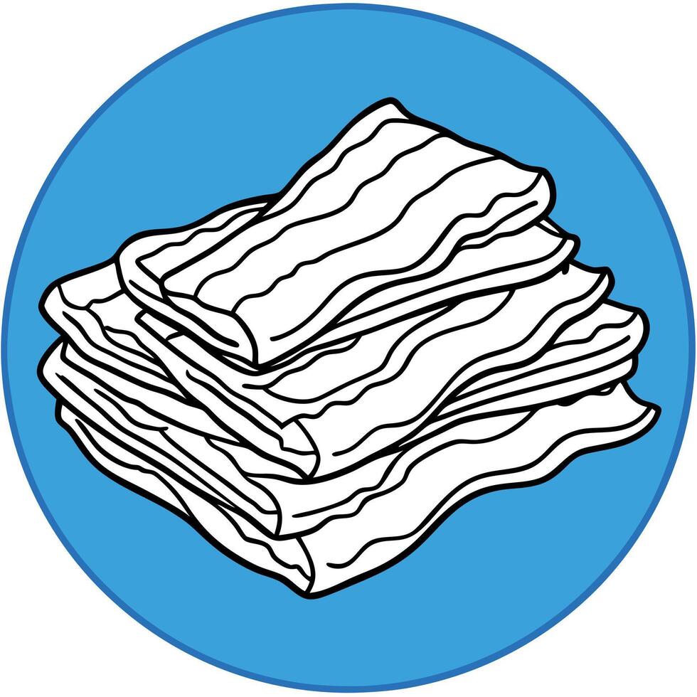 Delicious crispy bacon strips stacked on a blue background. ready for a tasty breakfast vector