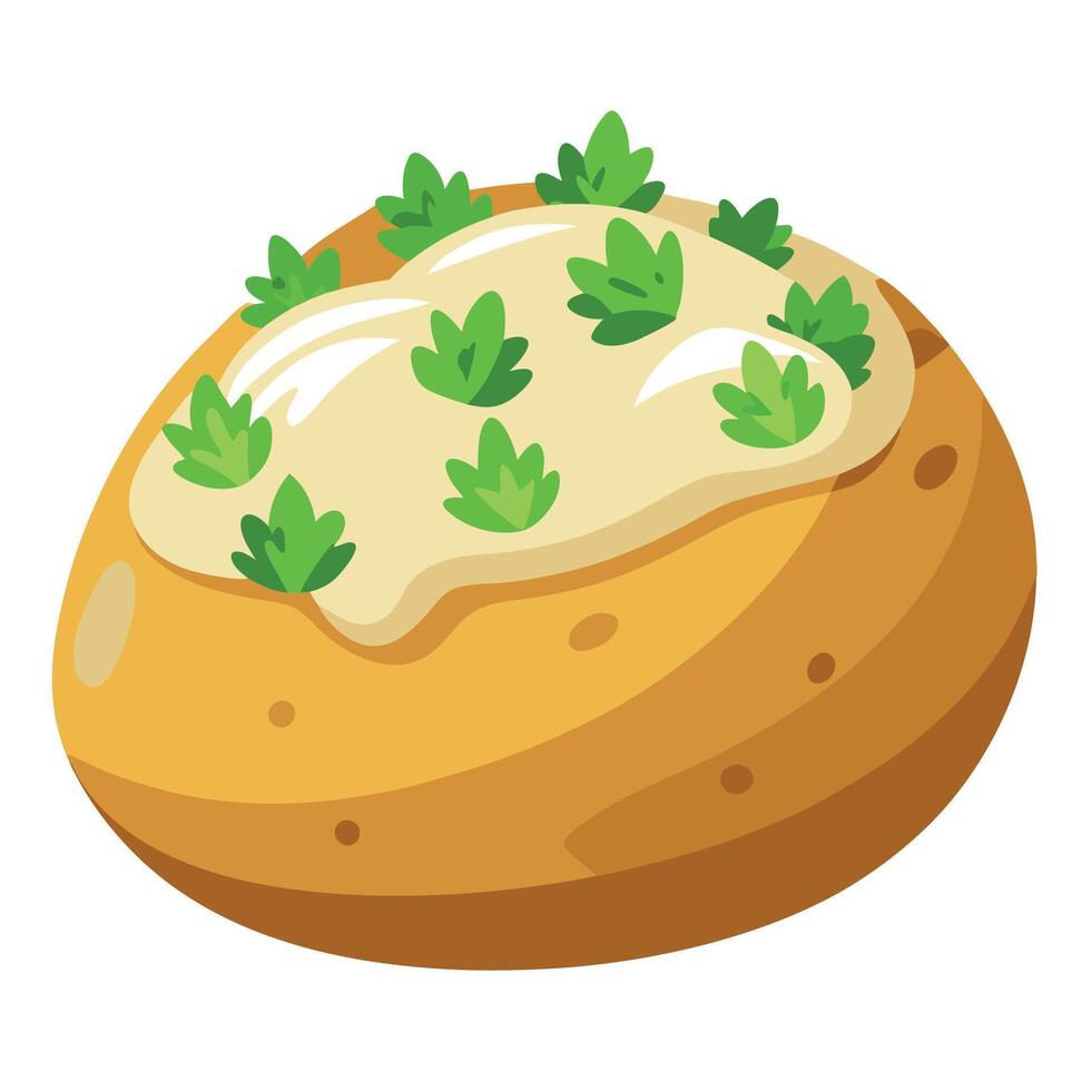 Baked potatoes with herbed curd sauce vector