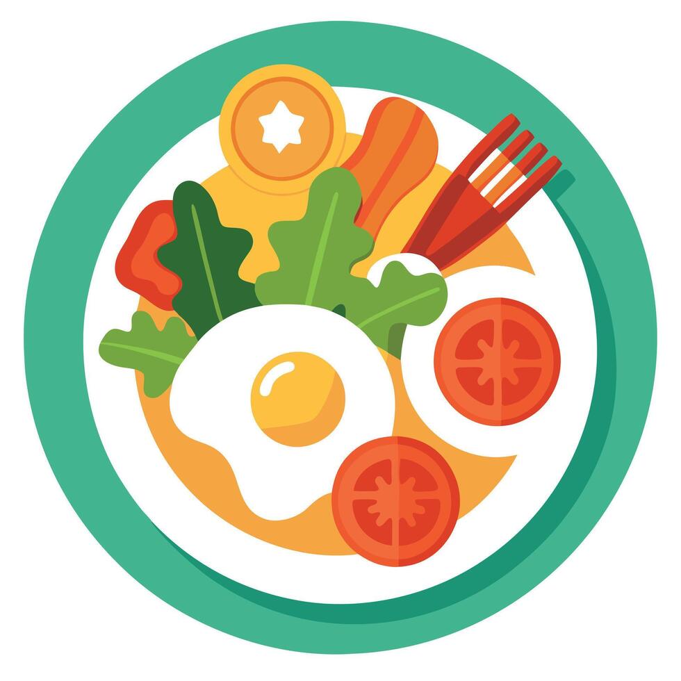 Fried eggs with bacon and vegetables vector