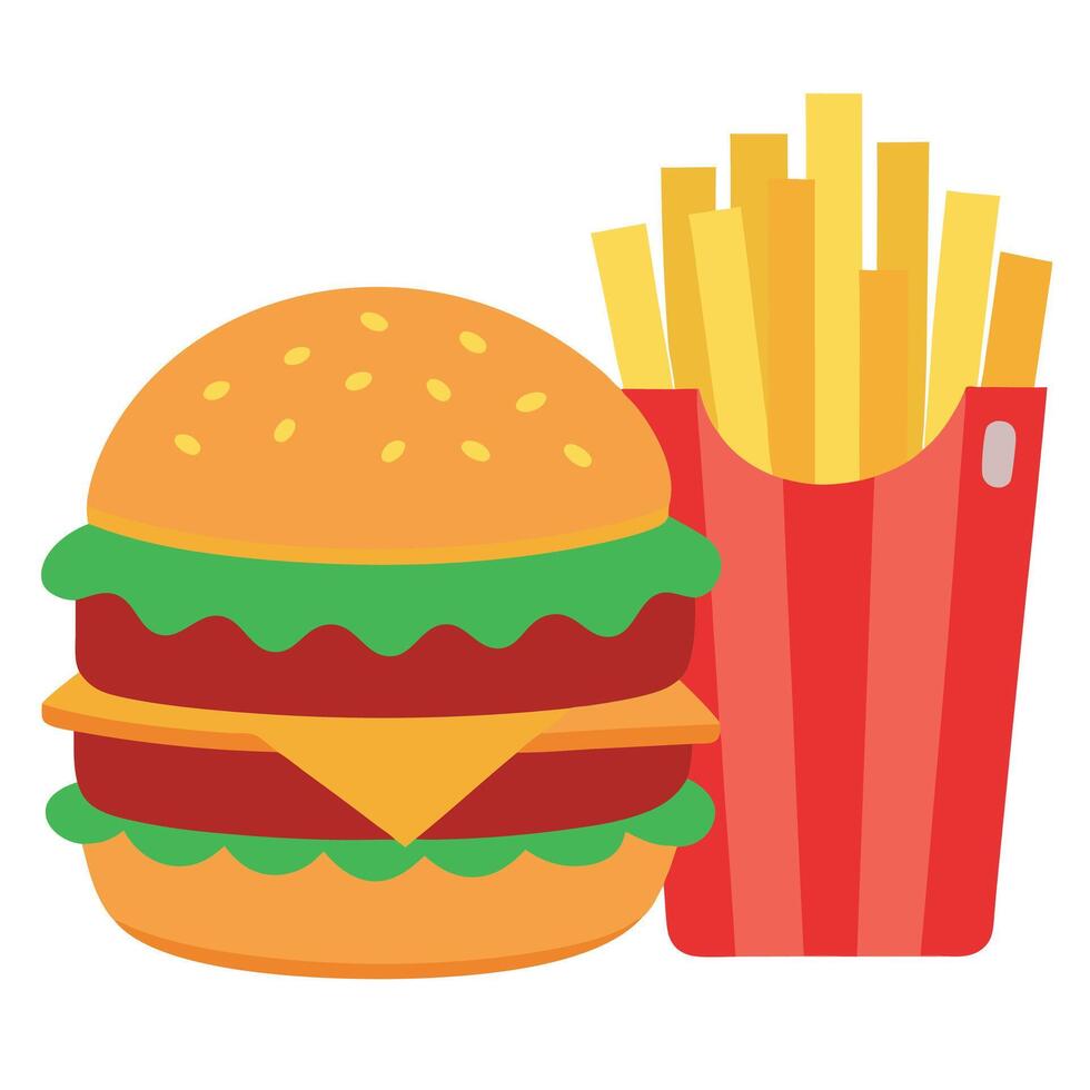 Big hamburger and fries vector