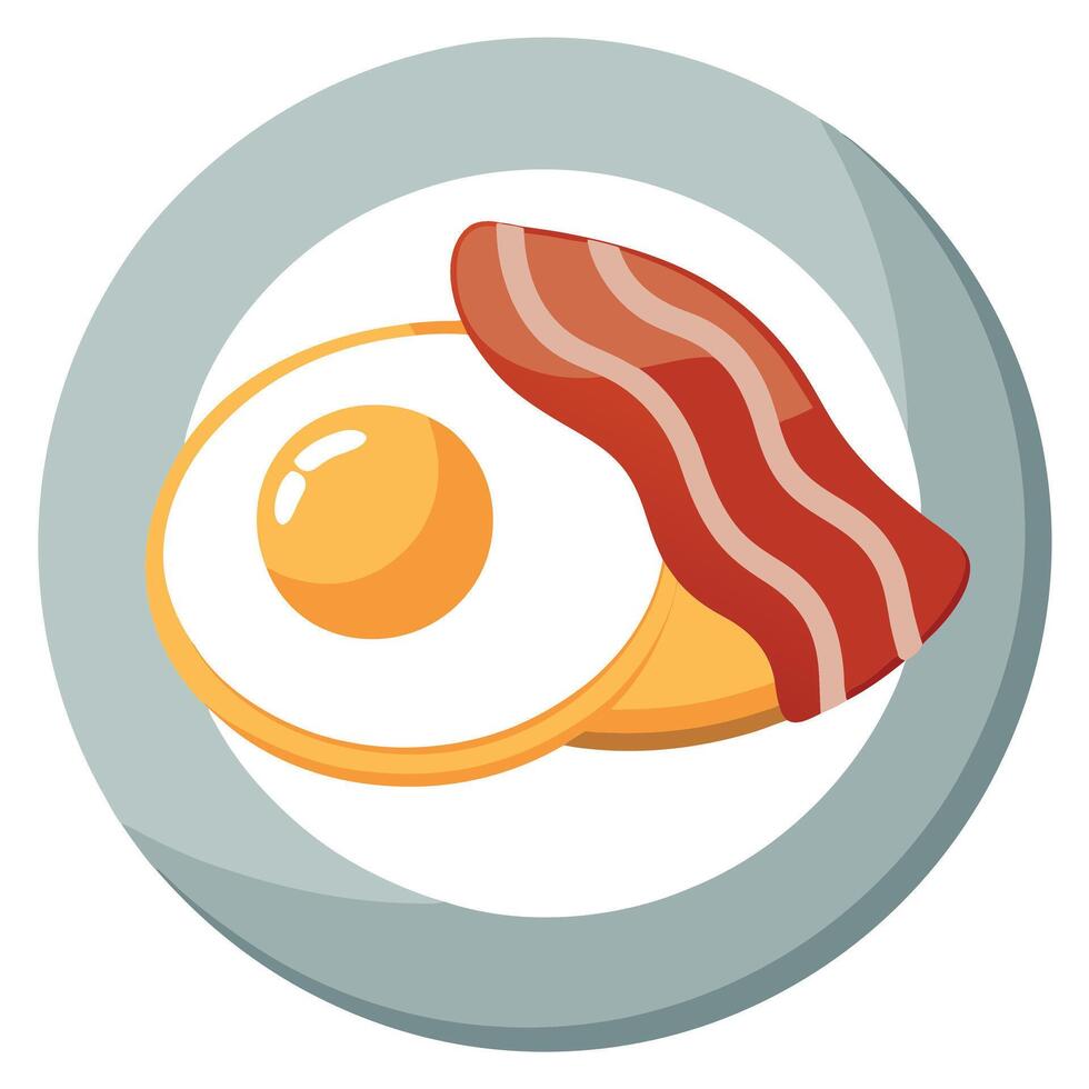 A white plate topped with bacon and an egg vector