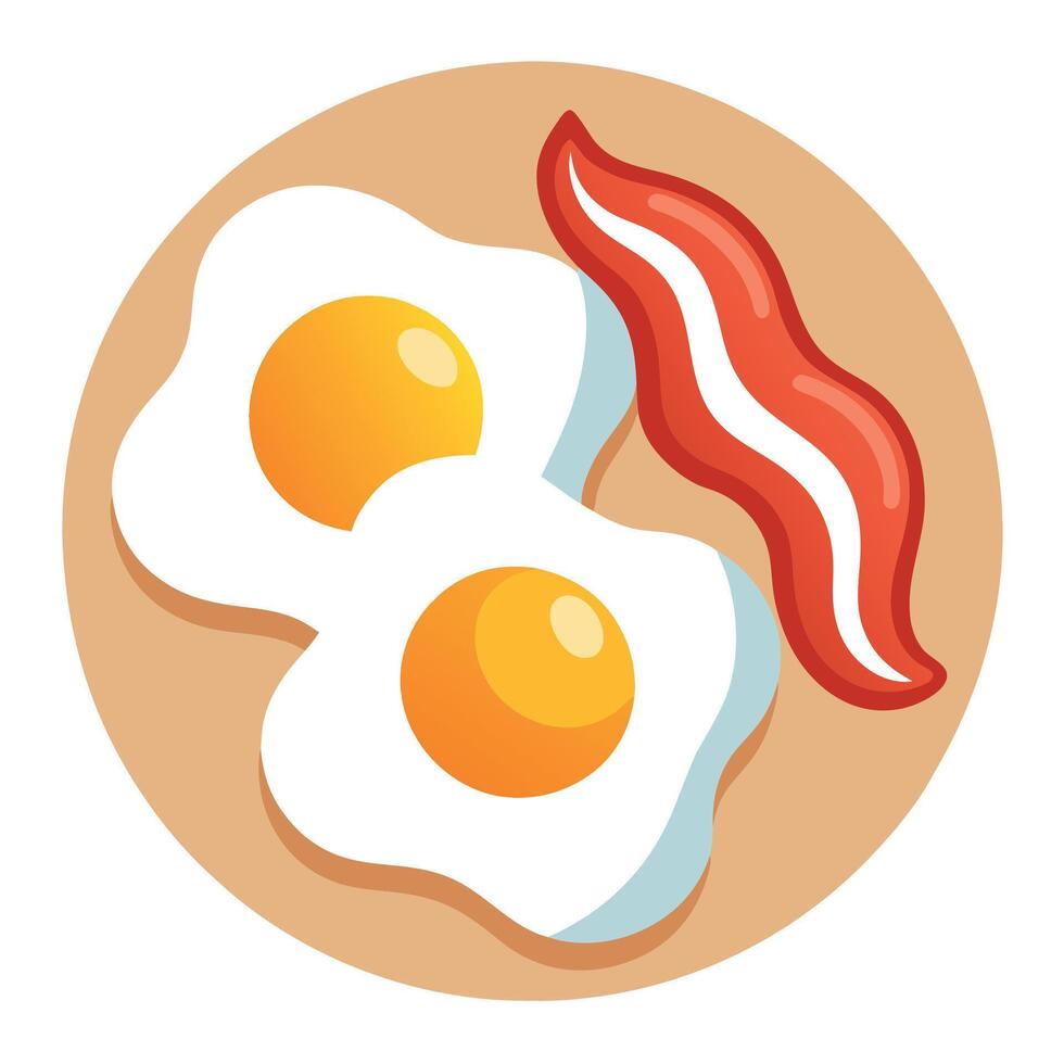 Fried eggs and bacon on white background vector