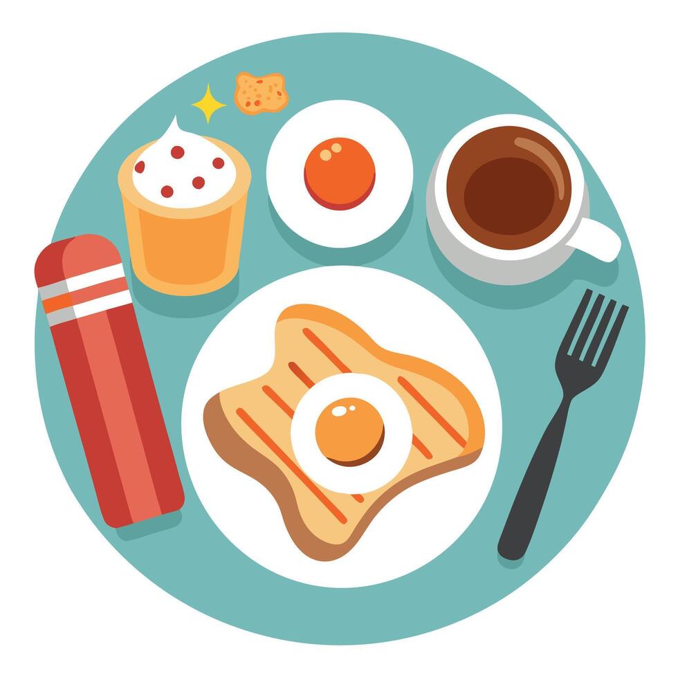 Delicious Breakfast with Fried Eggs. Bacon. Toast and Coffee vector