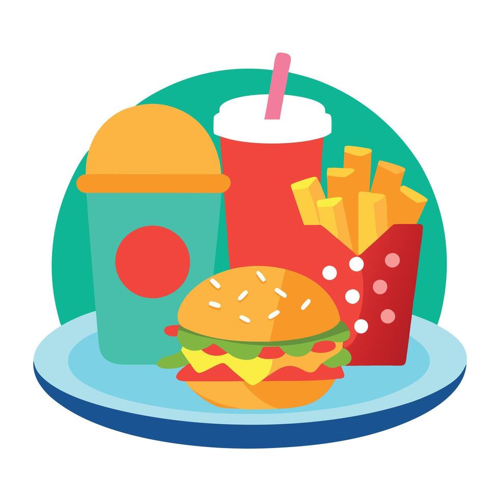 A plate with delicious and yummy fast food vector