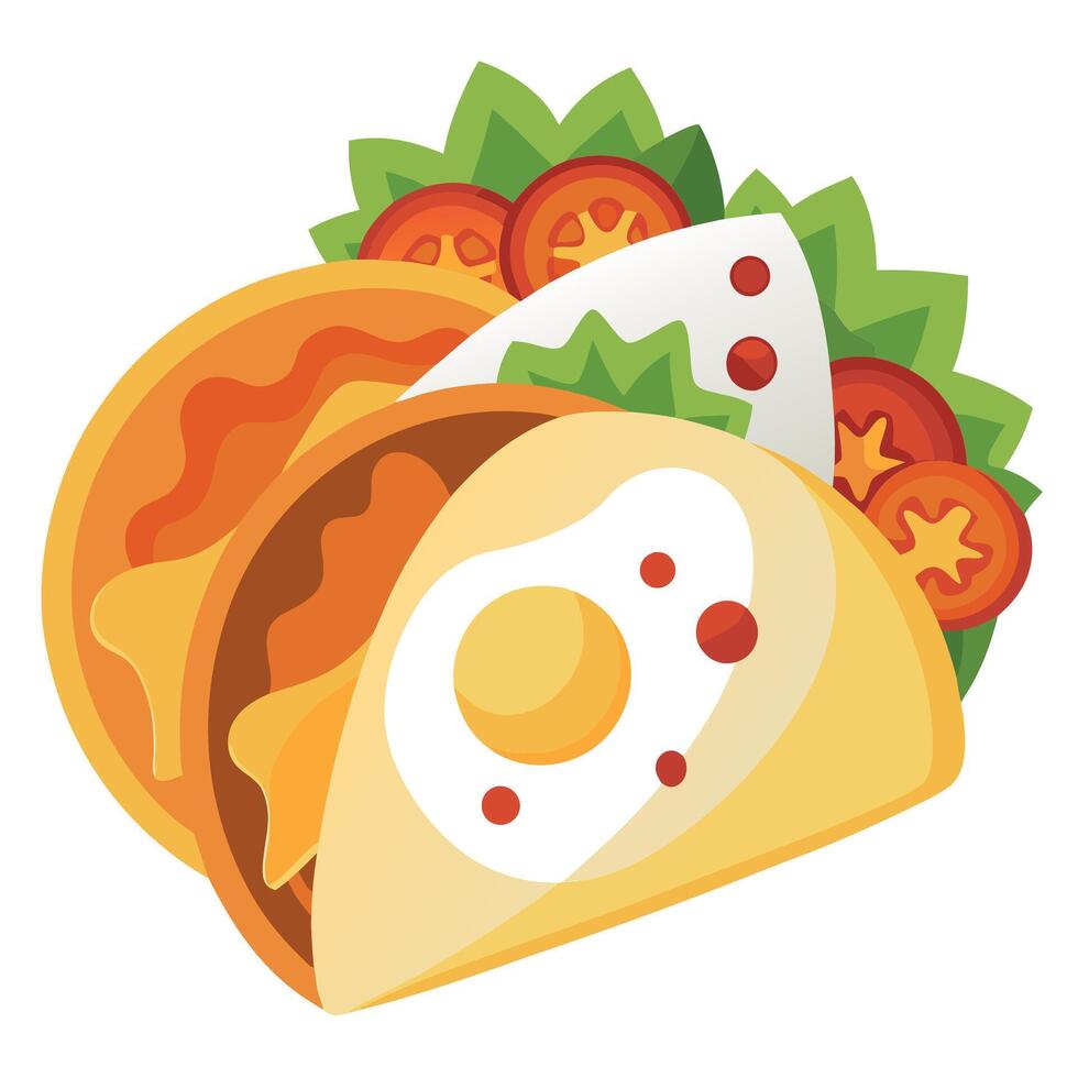 Cheesy breakfast tacos hashbrowns eggs bacon and green onion vector
