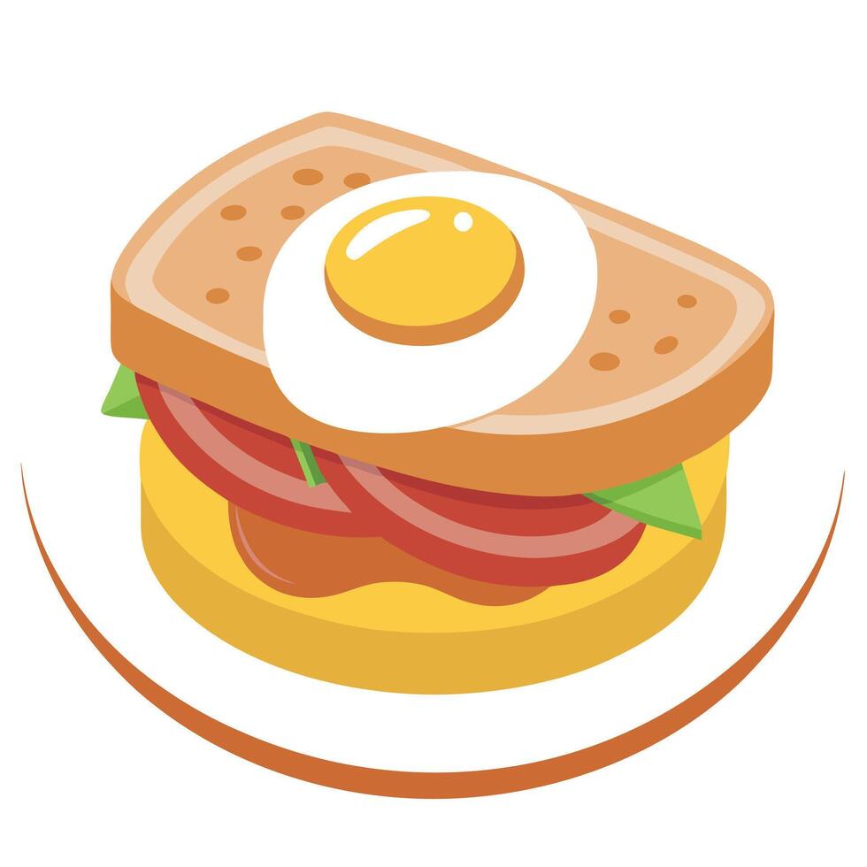 A breakfast sandwich on a plate with bacon and an egg vector