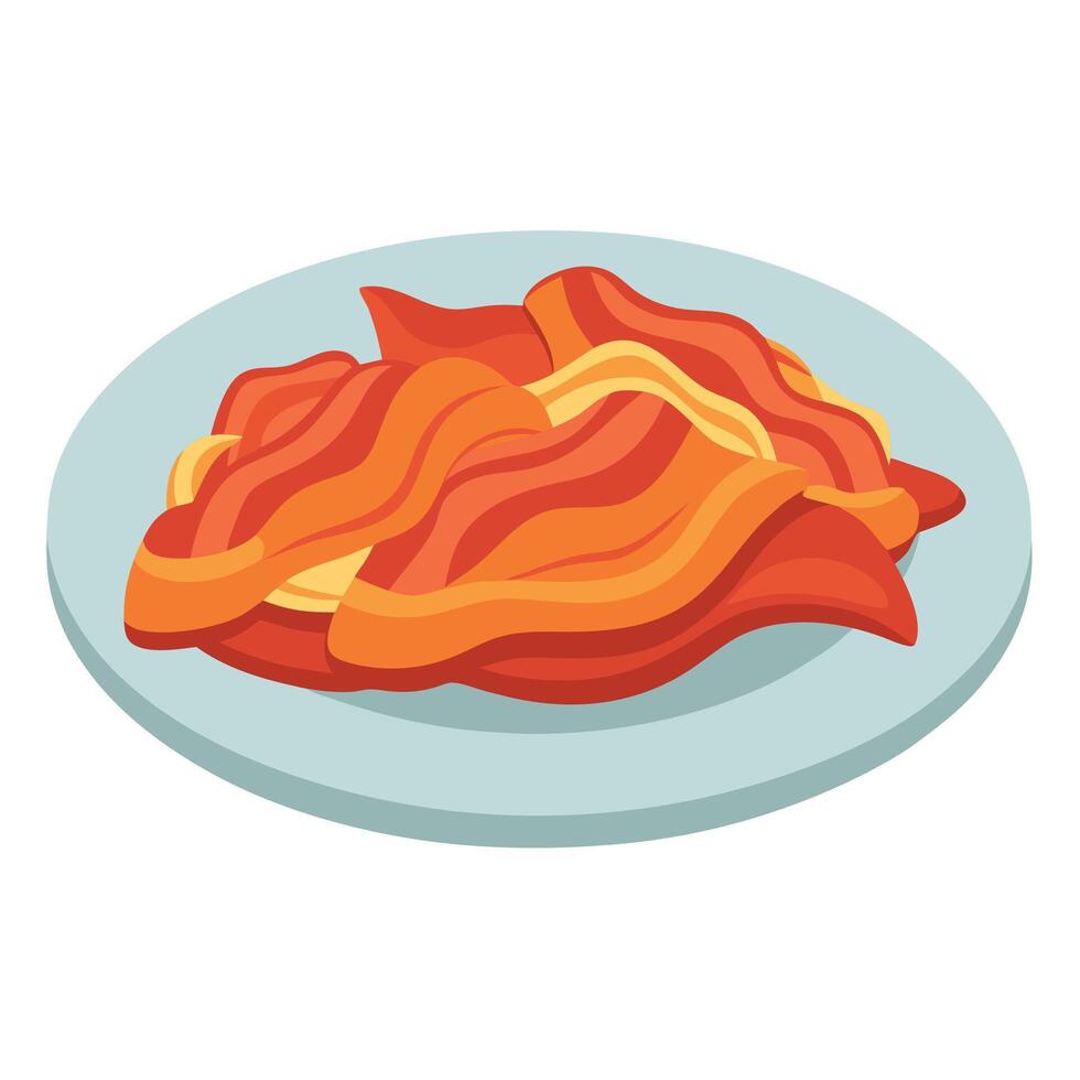 A plate or surface with a pile of crispy bacon on top vector