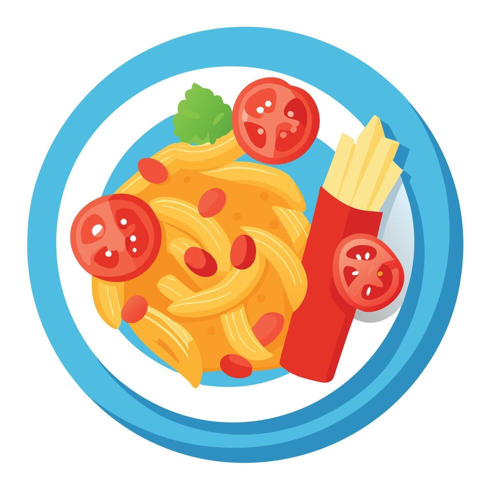 Delicious Macaroni and Cheese with Tomatoes and Bacon vector