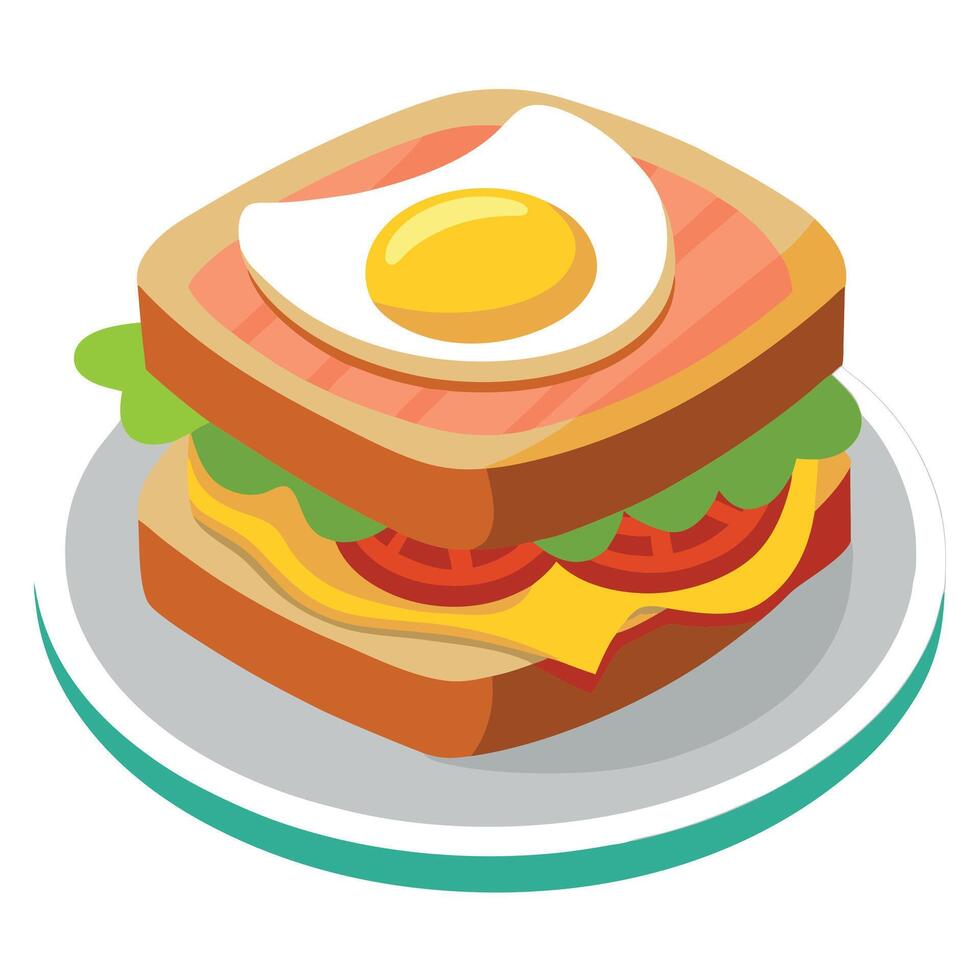 A sandwich with bacon and egg on a white plate vector