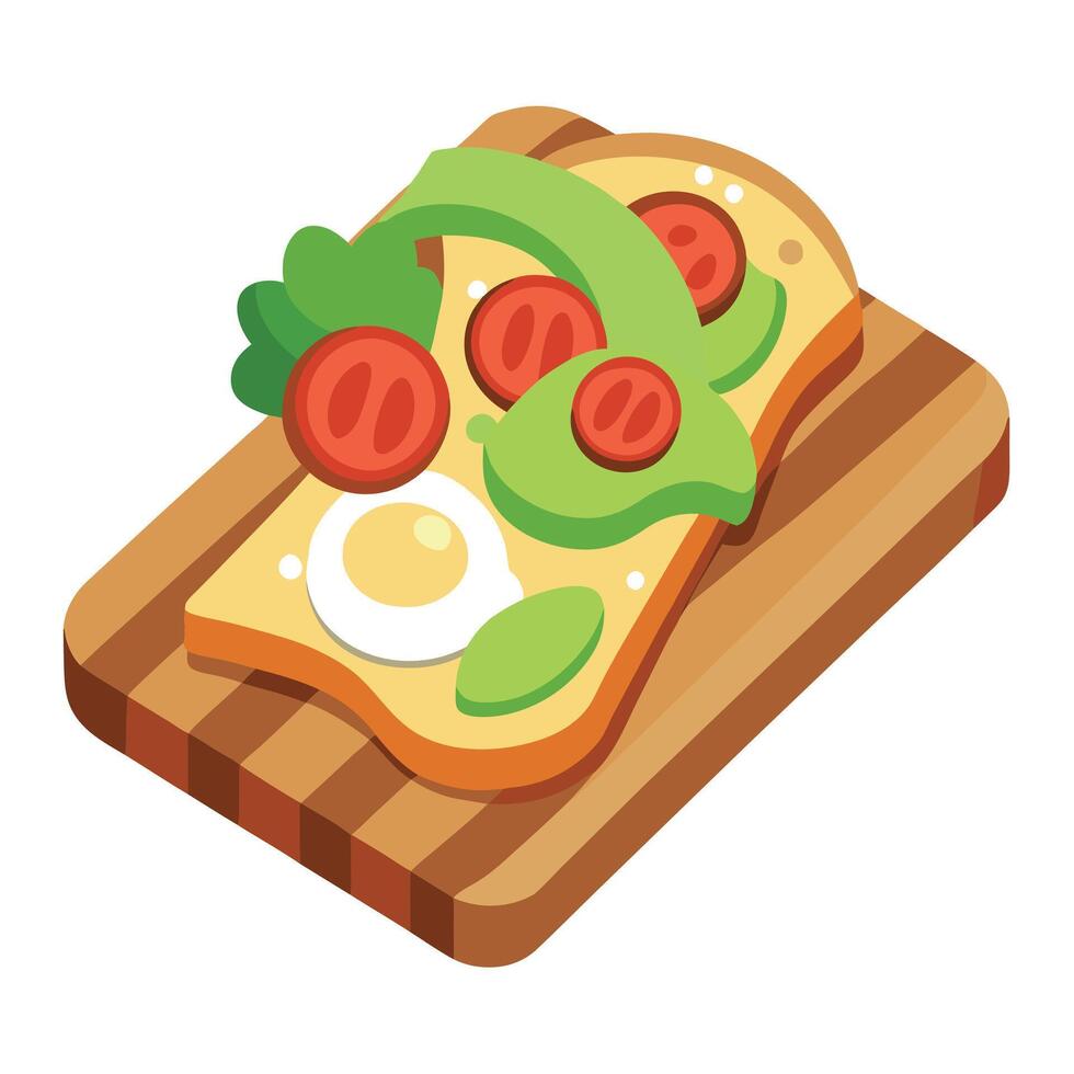 Avocado and Bacon Toast on a Wooden Cutting Board vector
