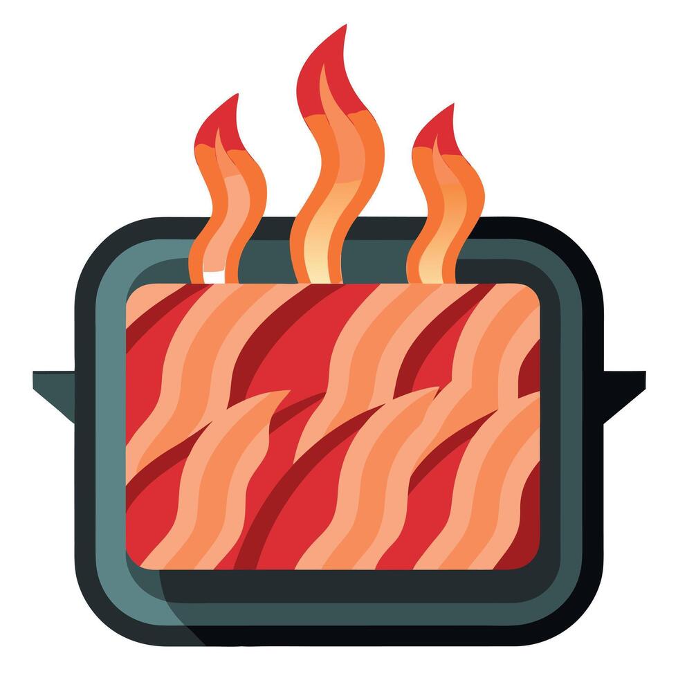 Close view of sizzling bacon strips in an oven vector