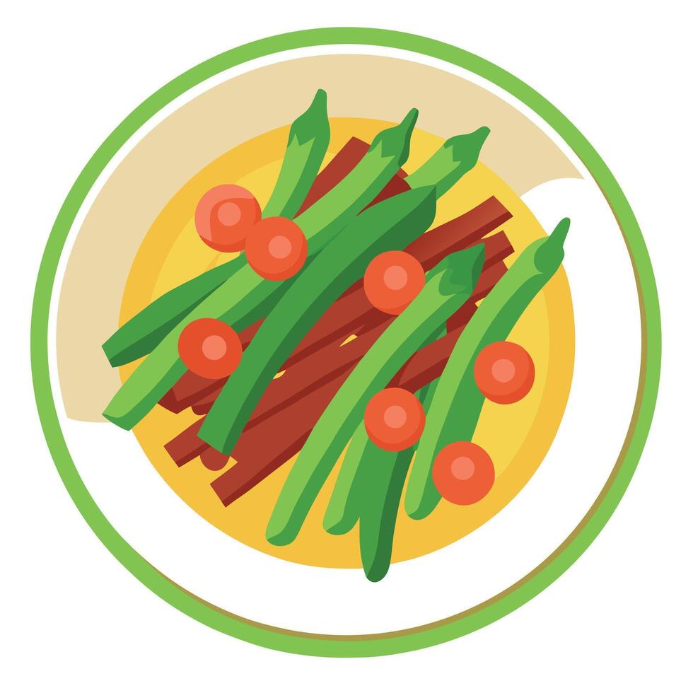 Garlic-infused buttered green beans with bacon appetizer. vector