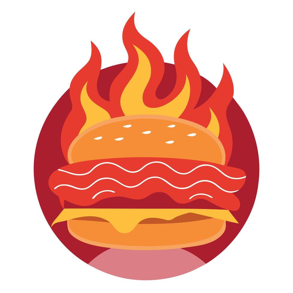 Bacon and Red Onion Burger with Fiery Background vector