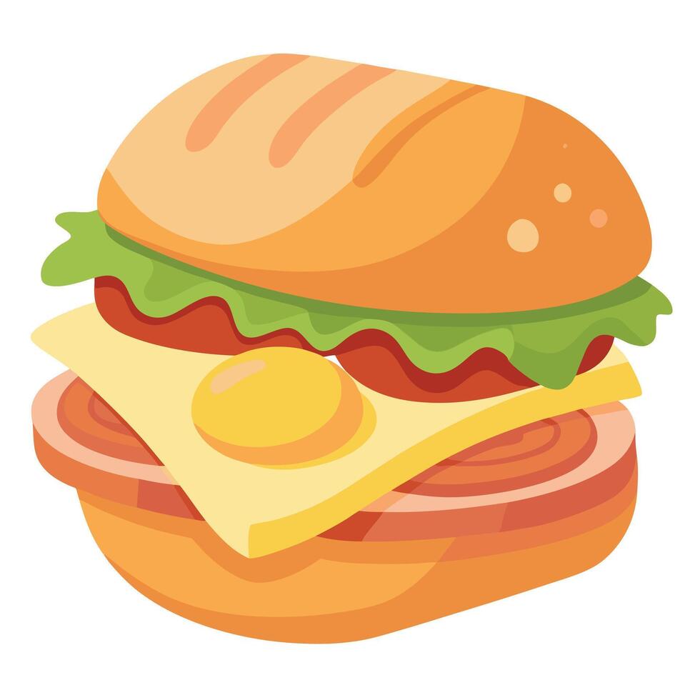 Ciabatta breakfast sandwich with bacon and egg vector