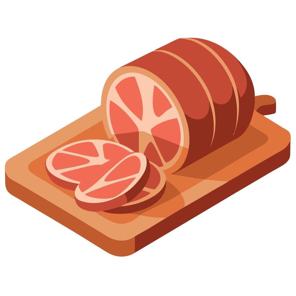 A sliced meat on a wooden board vector
