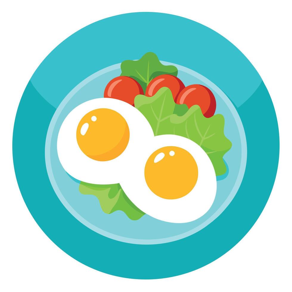 Fried eggs on a plate and salad. vector