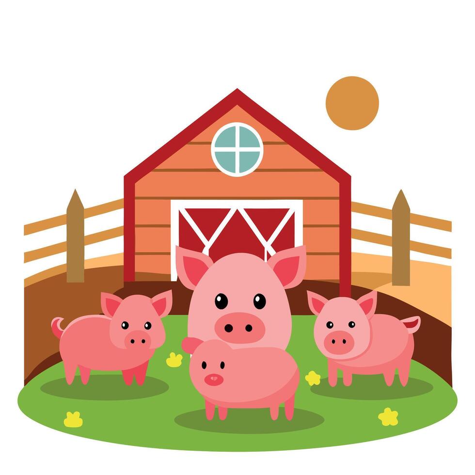 A piglets in a hangar on the farm. vector
