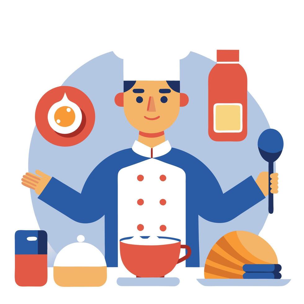 Chef preparing american breakfast vector