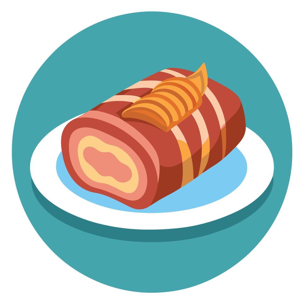 Bacon-wrapped meatloaf on a plate vector