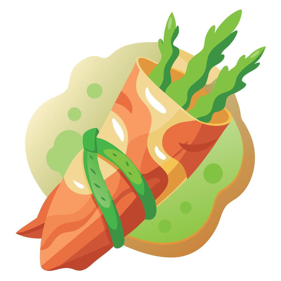 Asparagus and bacon puff pastry bundles. vector