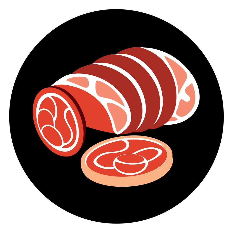 Cured Meat Slices on Black Background vector