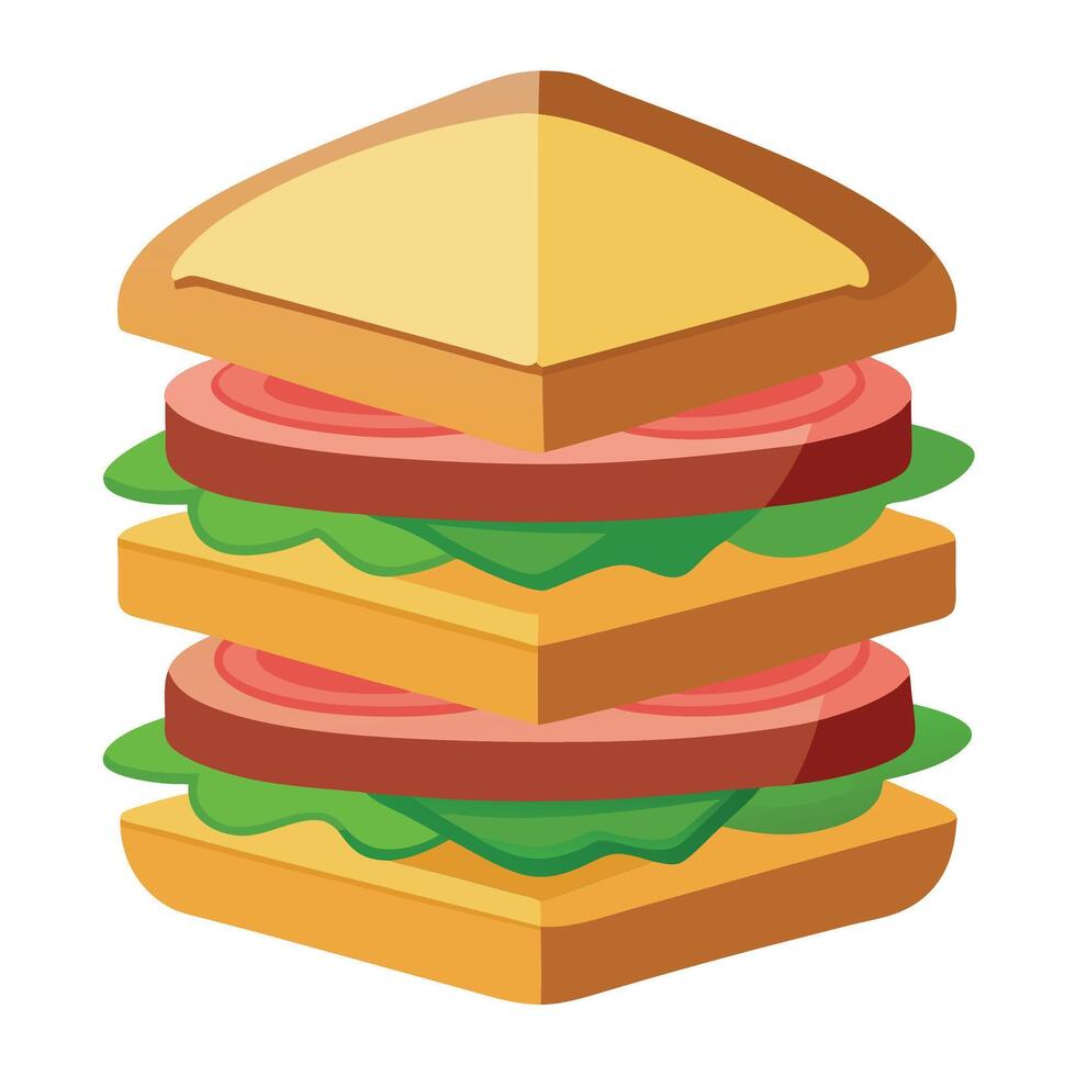 A sandwich with ham and cheese is stacked on top of another sandwich vector