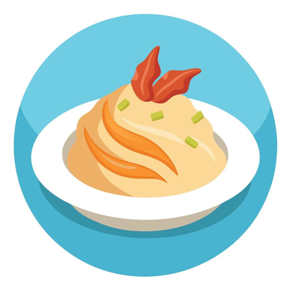 A plate of creamy mashed potatoes topped with crispy bacon strips vector