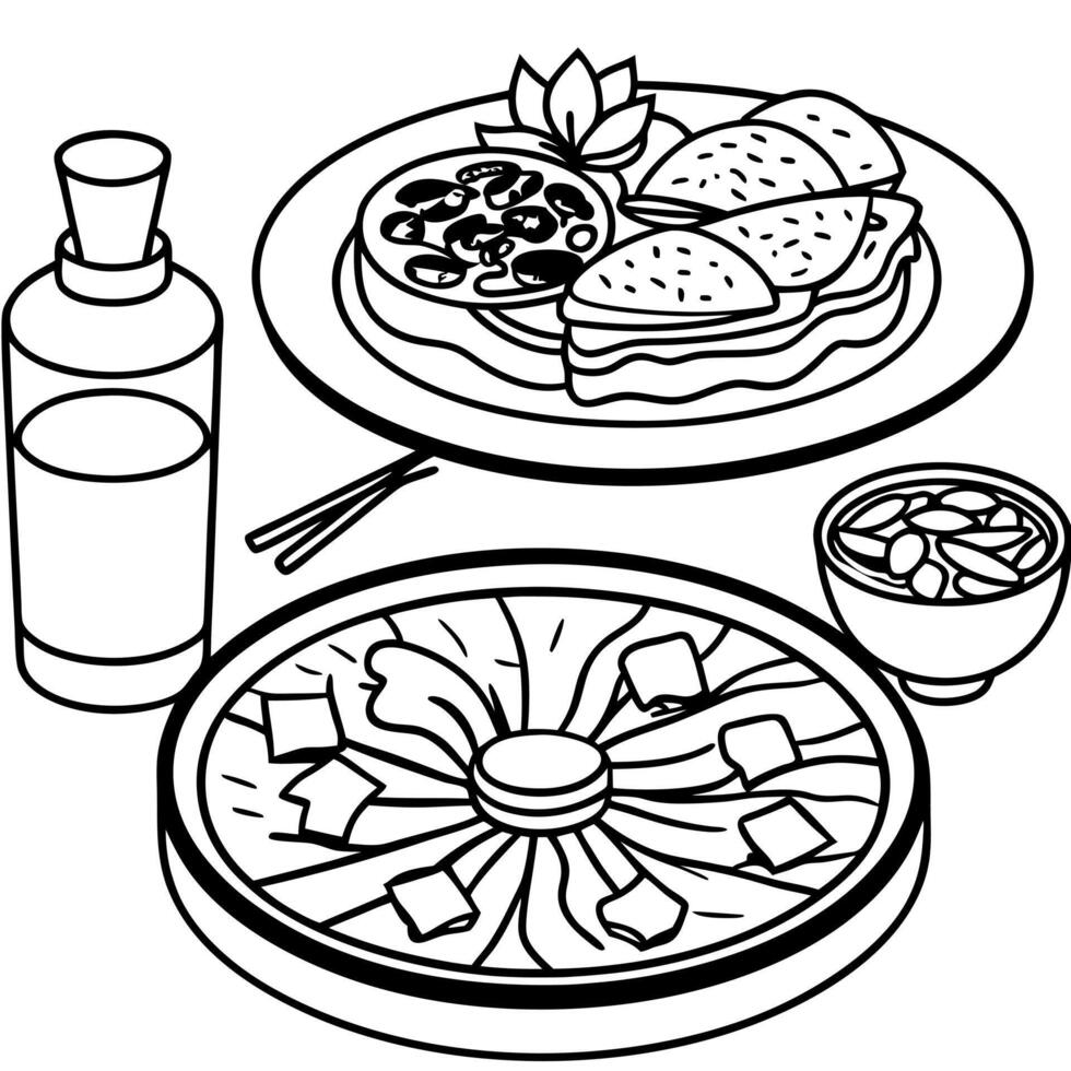 Haemul pajeon as part of a brunch spread. showcasing the pancake with other breakfast items in a set vector