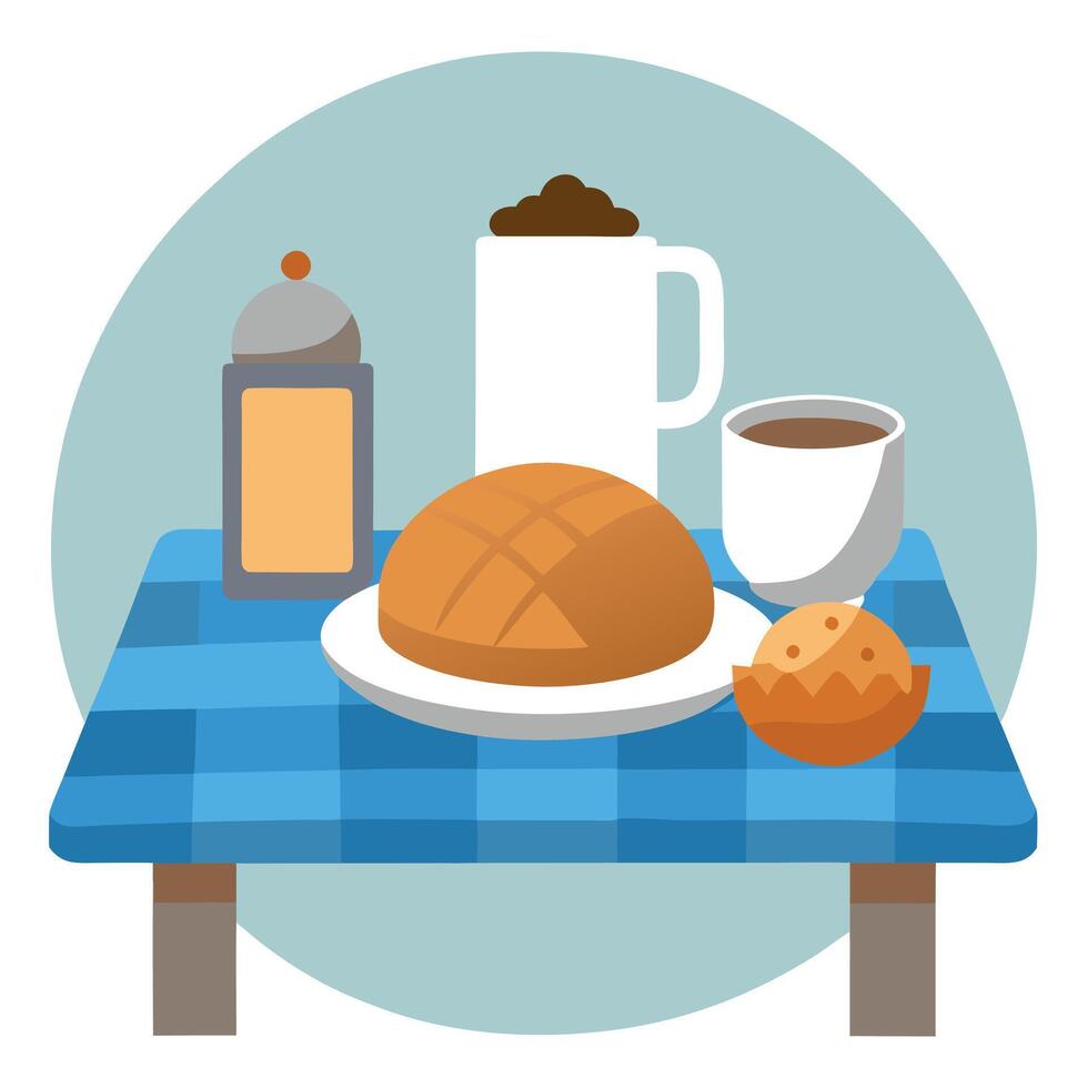 Breakfast table scene featuring haggis on a white wood background vector