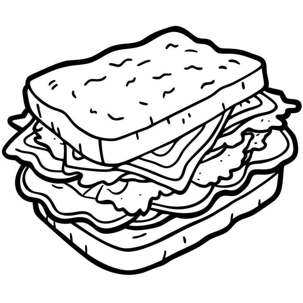 Close-up of a hearty sandwich filled with thick slices of roast beef and bacon. served on a rustic b vector
