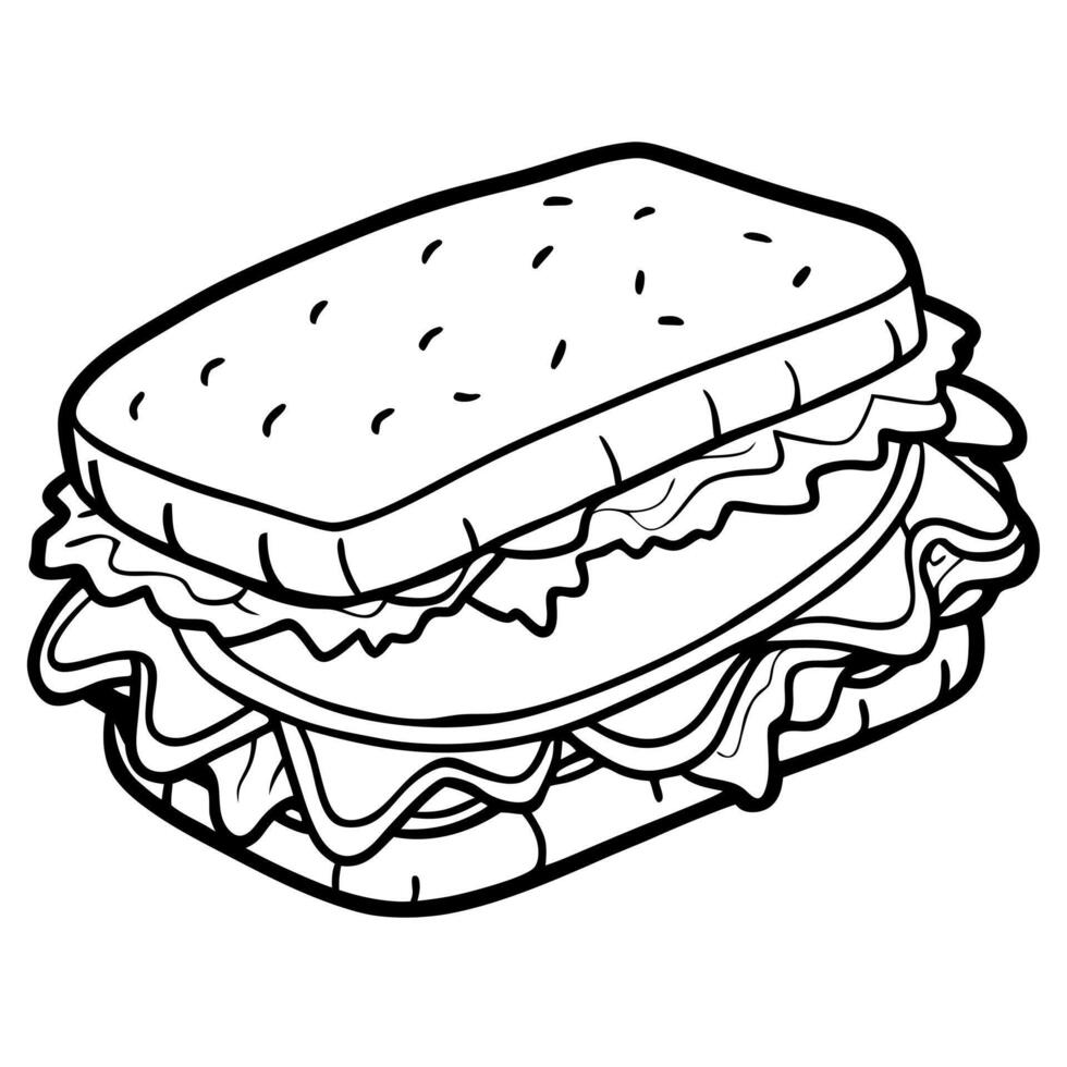Delicious sandwich with layers of turkey. bacon. fresh lettuce. and tomato on toasted bread. perfect vector