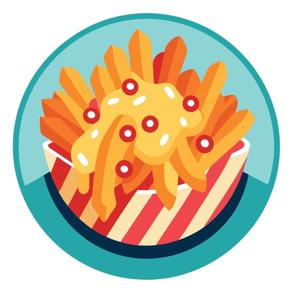 Loaded French fries with crispy bacon cheese sauce and spring onion vector