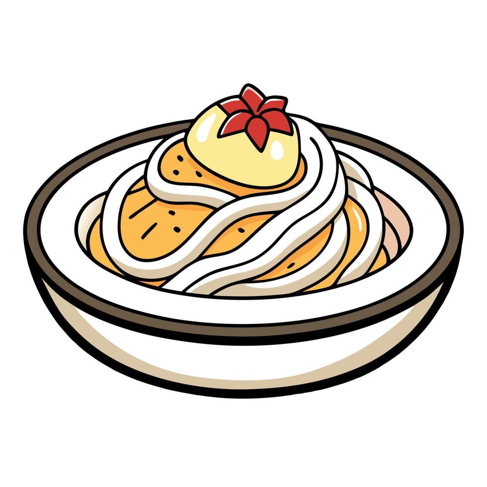 Classic Italian Carbonara Pasta Dish with Pancetta. Egg. Parmesan Cheese and Cream Sauce isolated on vector