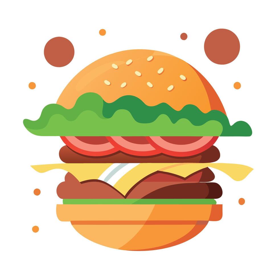 A hamburger with lettuce. tomato. cheese. and bacon flying out of it vector