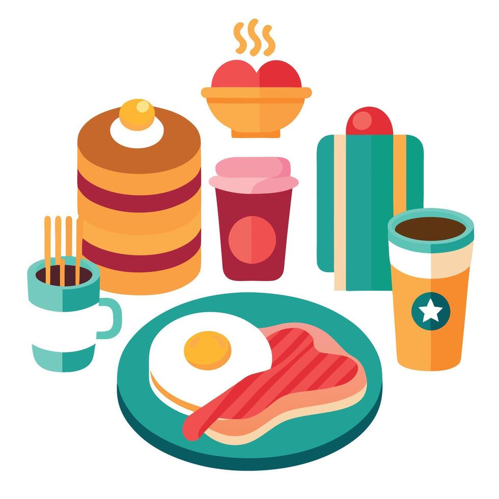 American Breakfast set concept vector