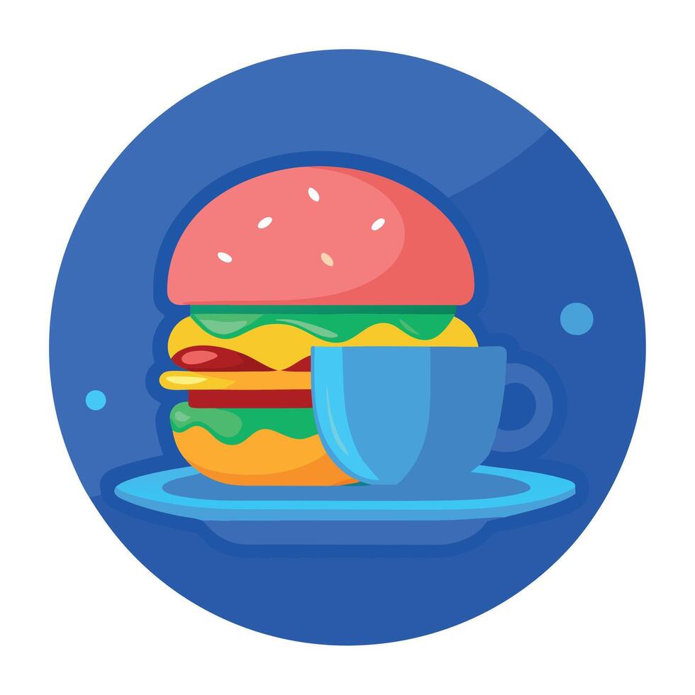 Fantastic beef burger with a blue tea cuo in neon blurr background vector