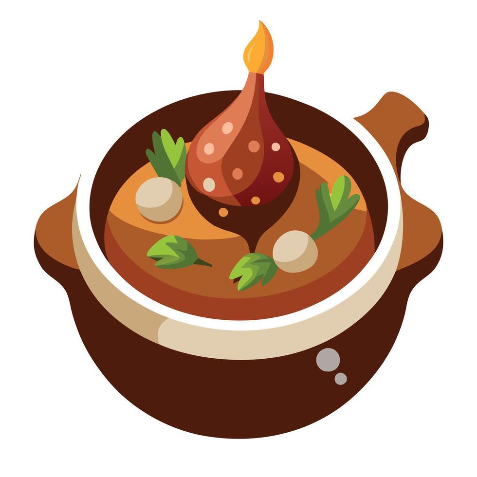 A bowl of soup with a candle on top vector