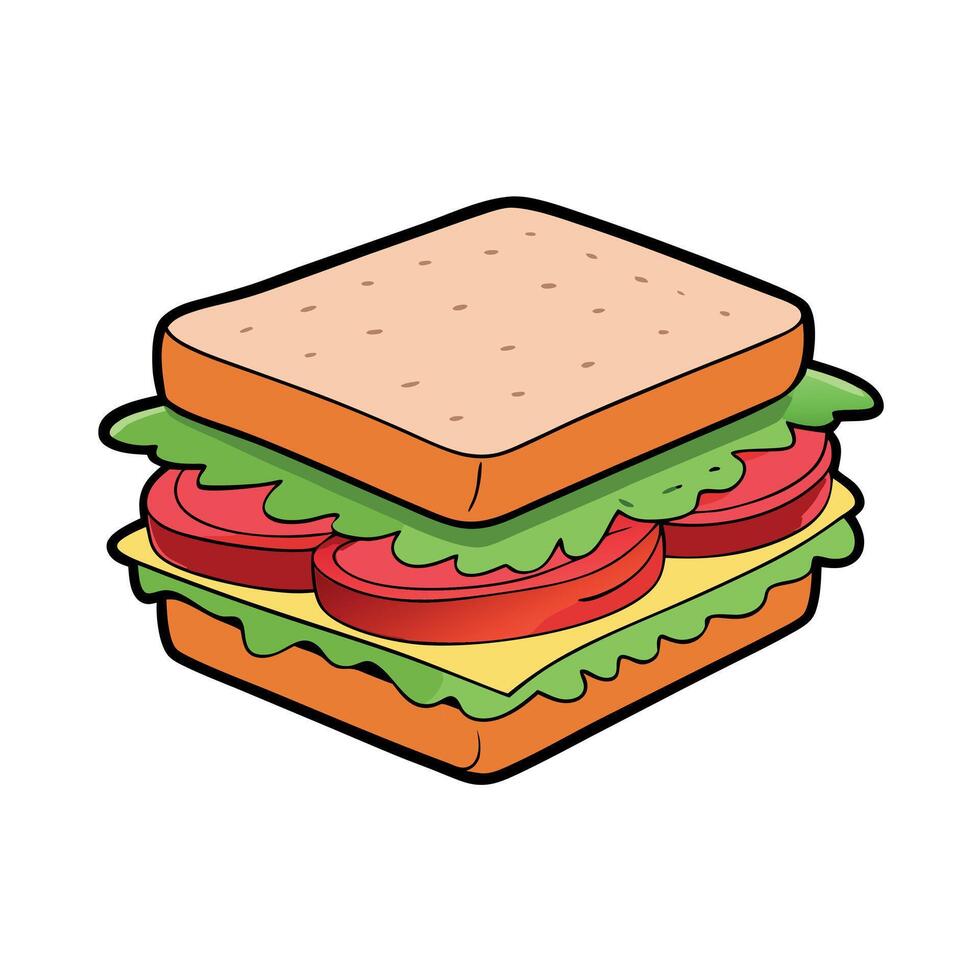Delicious layered sandwich with ham and cheese on toasted bread. garnished with fresh greens. Perfec vector