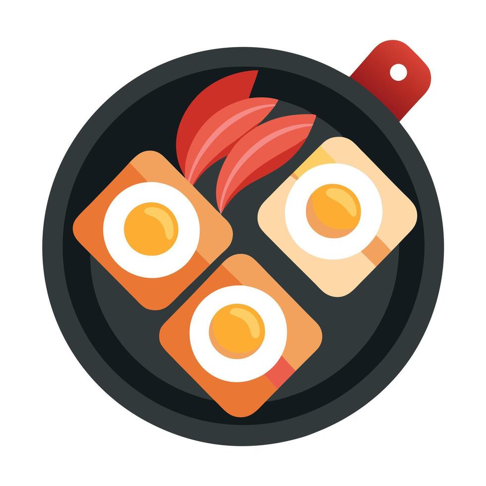 A baking tray with sizzling bacon and eggs for a hearty breakfast vector