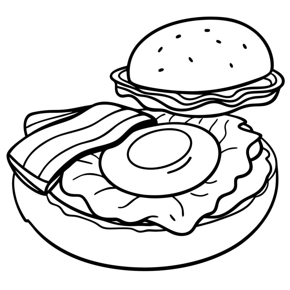 A freshly prepared morning meal featuring a crispy bacon strip. fried egg. and melted cheese on a to vector