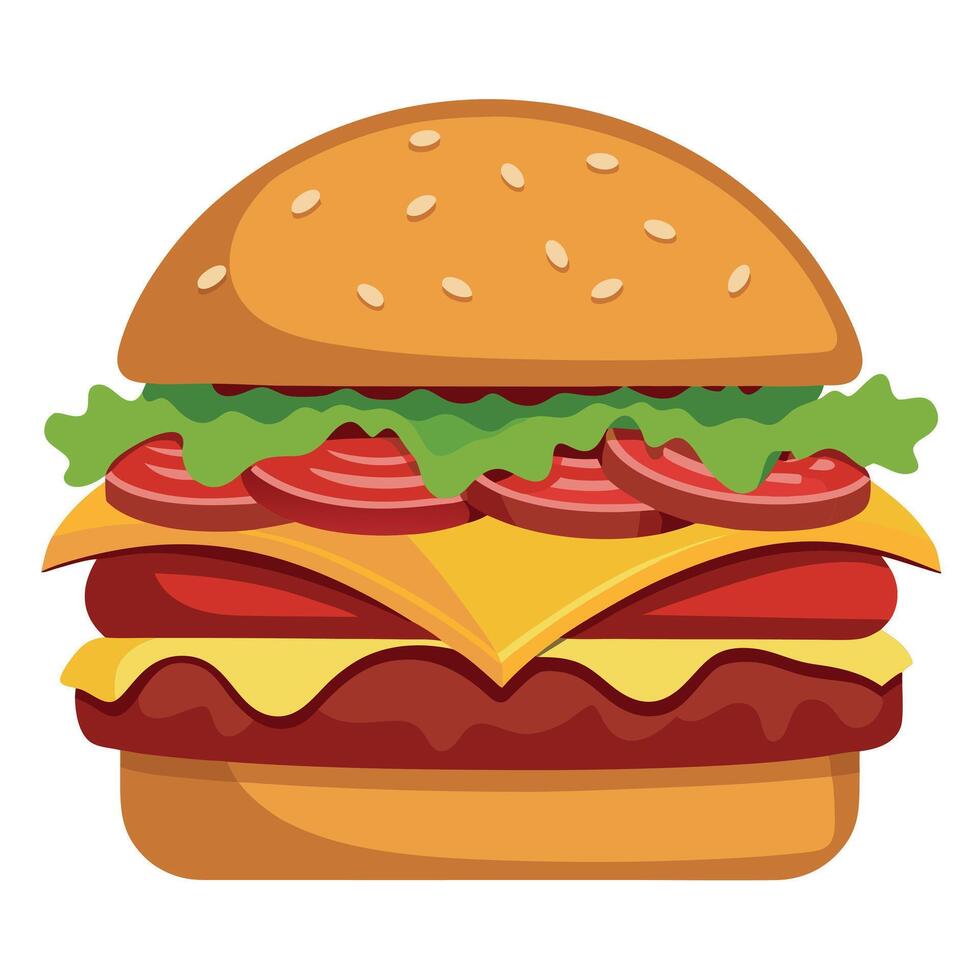 Juicy Cheeseburger With Bacon and Fresh Toppings on a White Surface vector
