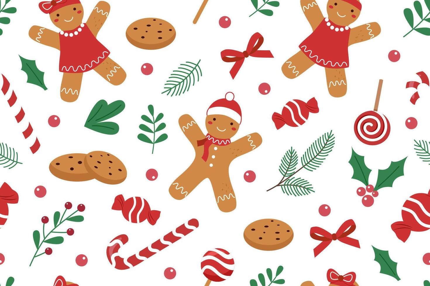 Christmas seamless pattern of Christmas gingerbreads on white background. Christmas background. Christmas concept. Christmas gingerbread man. vector