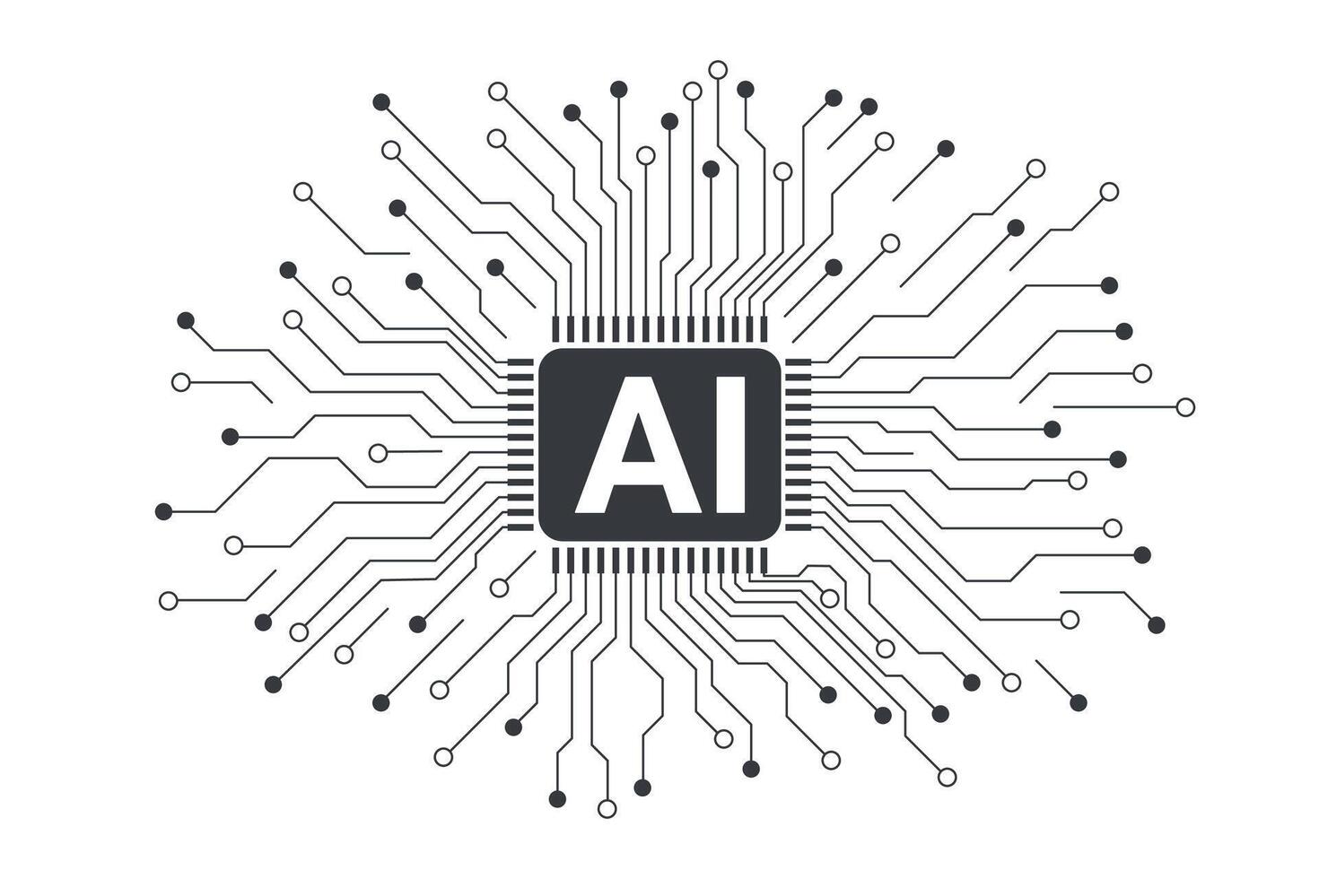 Artificial intelligence chip processor isolated on white. AI concept. CPU. vector