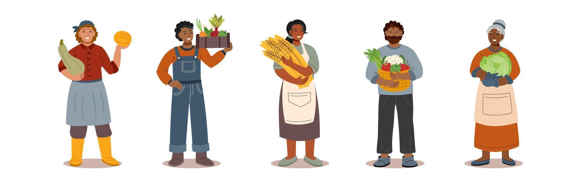 Set of people with harvest2. Harvest, autumn, Thanksgiving concept. vector