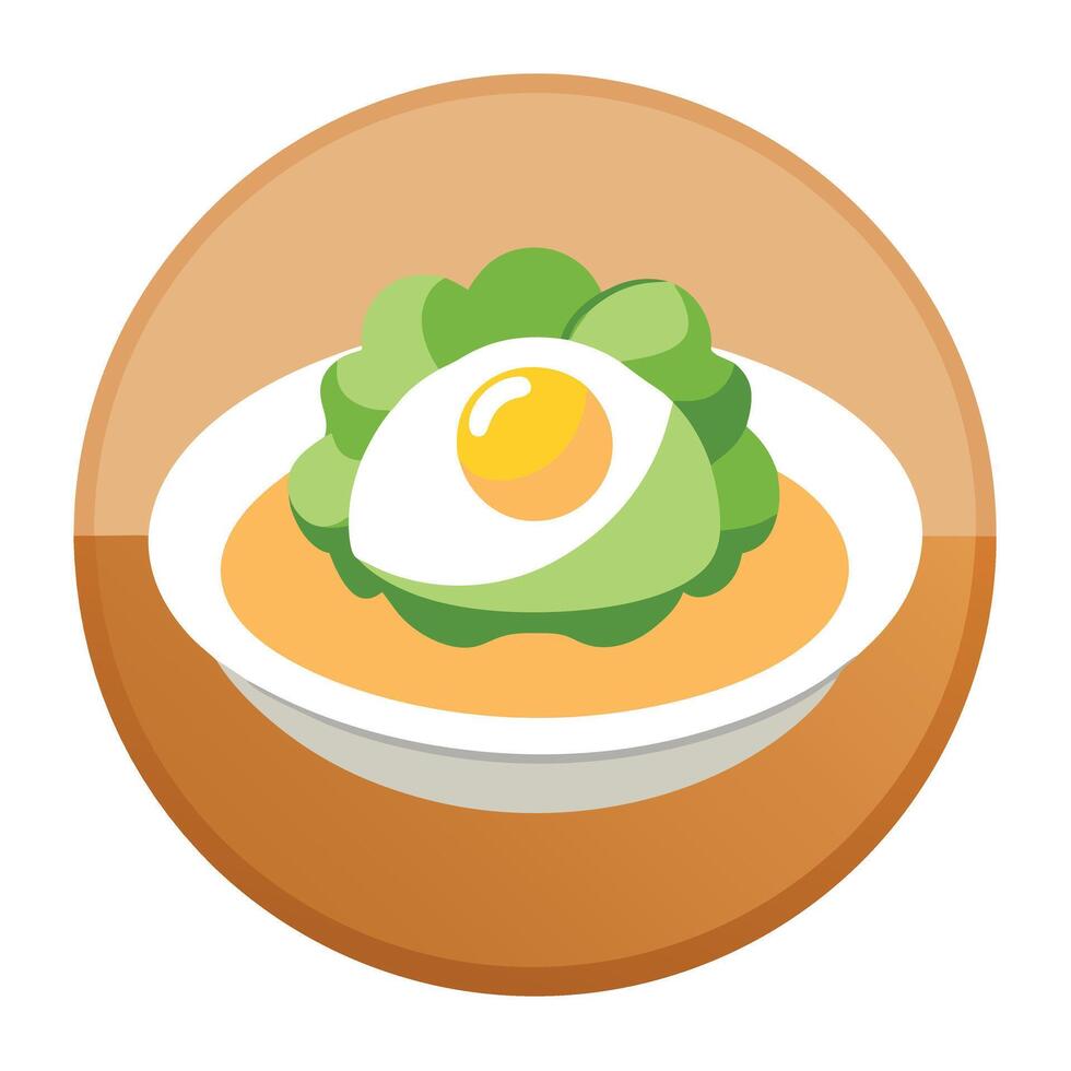 A close-up shot of a dish featuring an egg atop broccoli on a wooden table vector