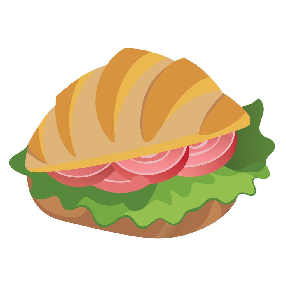 Close-Up of Gourmet Croissant Sandwich with Ham. Cheese. and Arugula vector