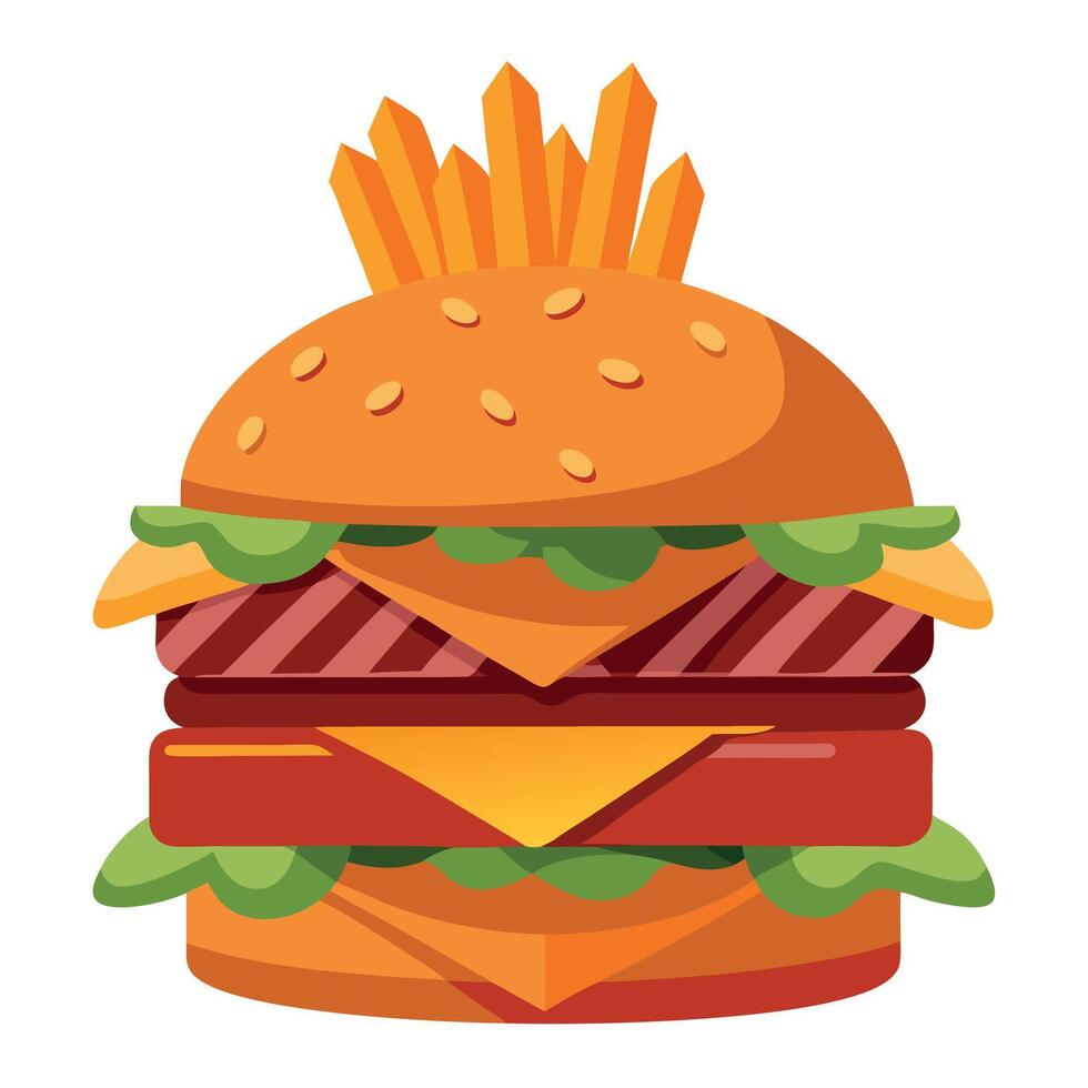 Double Bacon Cheese Smash Burger with Sweet Potato Fries on the side vector